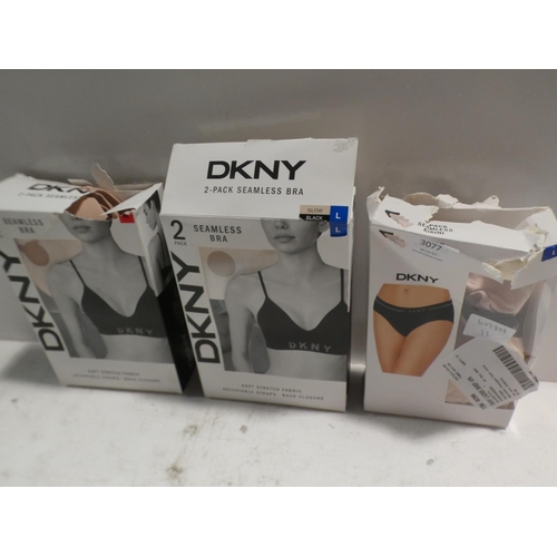 3077 - 2 Boxes of women's DKNY seamless bikini style bras sizes M & L - incomplete boxes plus 1 box of DKNY... 