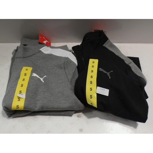 3083 - 2 Men's Puma zip up tops; 1 x grey, 1 x black - size S * this lot is subject to VAT