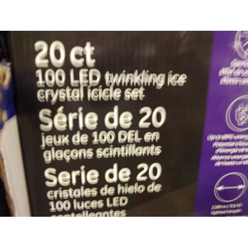 2446 - 6 Boxes of 20CT 100 LED twinkling ice crystal icicle sets - boxed & 3 wall lights