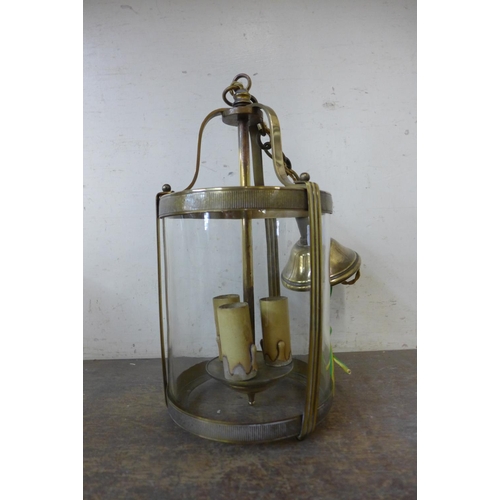 432 - An early 20th Century French brass cylindrical hanging ceiling lantern