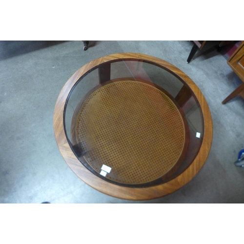 51 - A G-Plan teak, rattan and glass topped coffee table