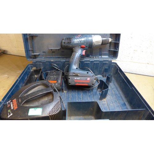 2040 - Bosch (GSB-36 V-Li) 36v compact hammer drill with 2 batteries & charger in case