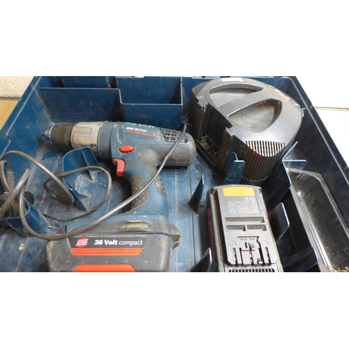 2040 - Bosch (GSB-36 V-Li) 36v compact hammer drill with 2 batteries & charger in case