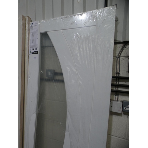 3001 - White primed Salerno internal door with clear glass - 1981 x 762 x 35mm * this lot is subject to VAT