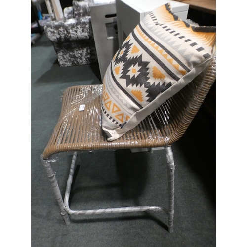 3044 - Brown woven fabric and black metal barstool  *this lot is subject to vat