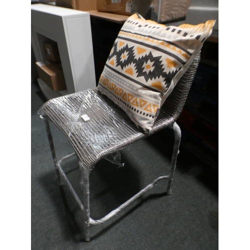 3045 - Grey woven fabric and black metal barstool  *this lot is subject to vat