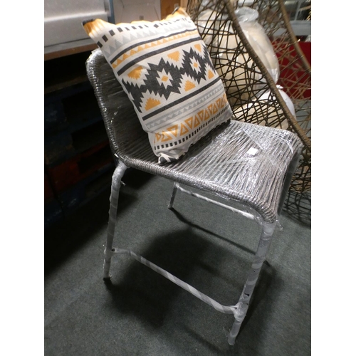 3045 - Grey woven fabric and black metal barstool  *this lot is subject to vat