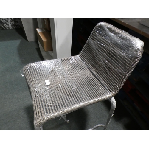 3045 - Grey woven fabric and black metal barstool  *this lot is subject to vat