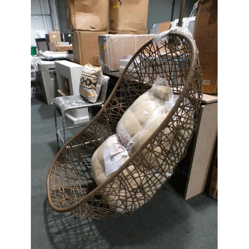 3046 - Woven cotton hanging chair with beige cushions  *this lot is subject to vat