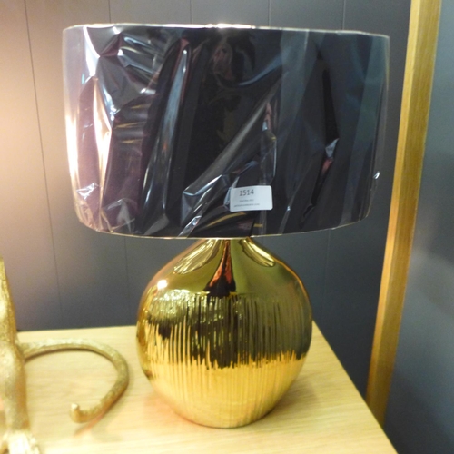 1322 - A Gemini gold etched lamp with black faux silk shade, 45cms (3048722)   #