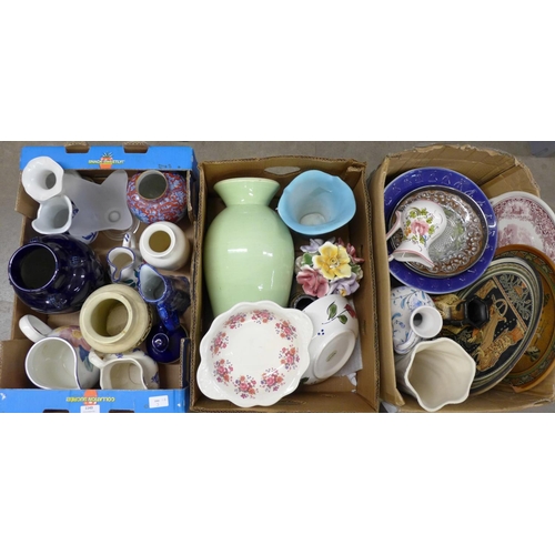 1143 - Three boxes of china; vases, bowls, glass items, etc. **PLEASE NOTE THIS LOT IS NOT ELIGIBLE FOR POS... 