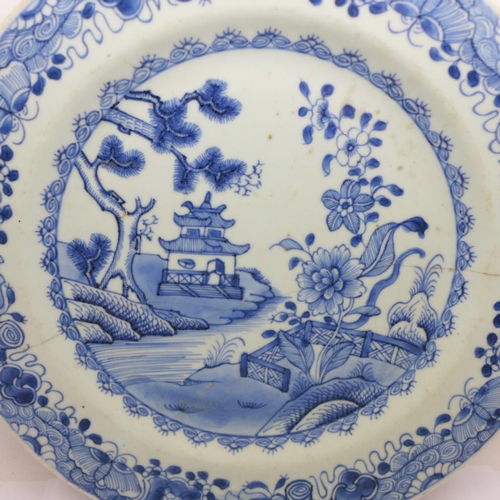 603 - Two Chinese blue and white plates, both a/f, largest 26cm