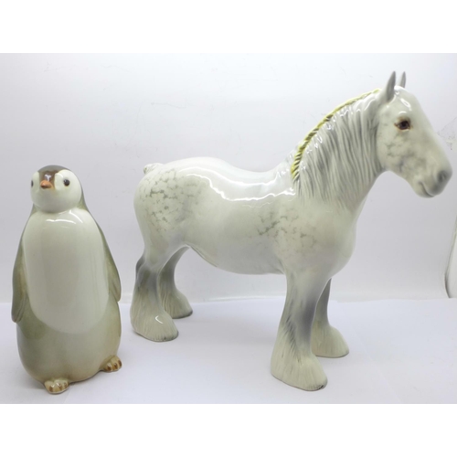 604 - A Beswick Shire horse and a Russian penguin