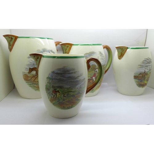 617 - A set of four Copeland Spode graduated hunting scene jugs, circa 1900, signed on two pieces in the t... 