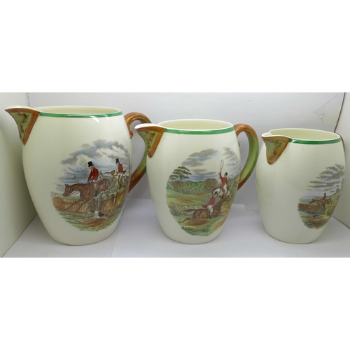 617 - A set of four Copeland Spode graduated hunting scene jugs, circa 1900, signed on two pieces in the t... 