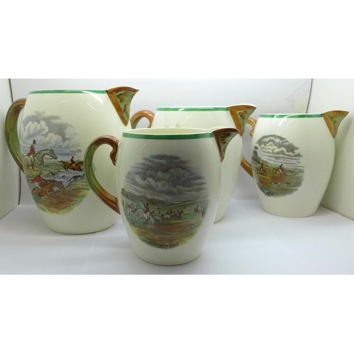 617 - A set of four Copeland Spode graduated hunting scene jugs, circa 1900, signed on two pieces in the t... 