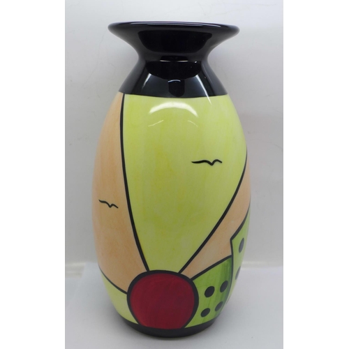 618 - Lorna Bailey Pottery - Art Deco style lipped Vase in the ‘Sunrise’ Design, ‘Lorna Bailey’ signature ... 