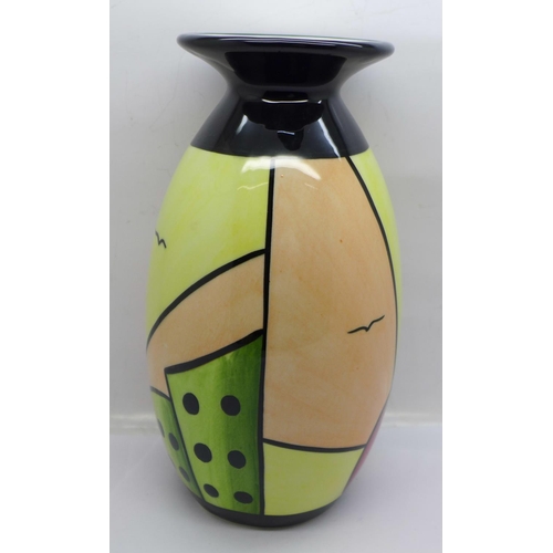 618 - Lorna Bailey Pottery - Art Deco style lipped Vase in the ‘Sunrise’ Design, ‘Lorna Bailey’ signature ... 