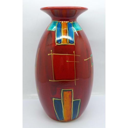 619 - Anita Harris Art Pottery - Minos Vase in the Deco Design, signed in gold on the base, 21cm