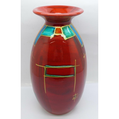 619 - Anita Harris Art Pottery - Minos Vase in the Deco Design, signed in gold on the base, 21cm