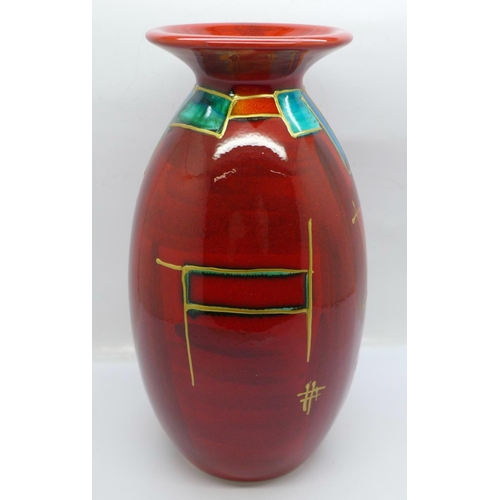 619 - Anita Harris Art Pottery - Minos Vase in the Deco Design, signed in gold on the base, 21cm