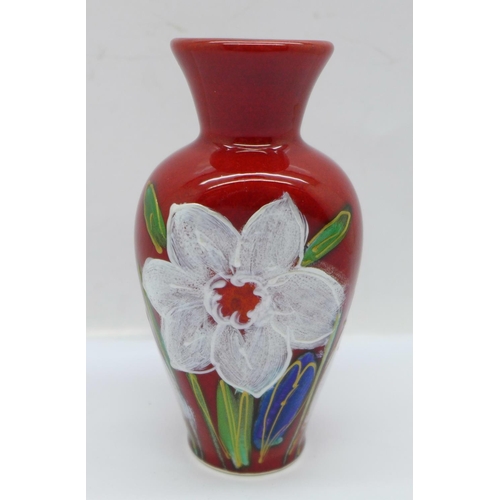 627 - Anita Harris Art Pottery - Flat Fronted Vase in the Spring Flowers Design, signed in gold on the bas... 