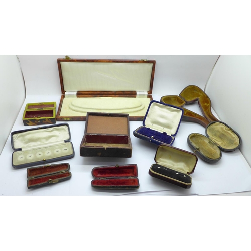 635 - Empty jewellery boxes including a tortoiseshell box, a/f