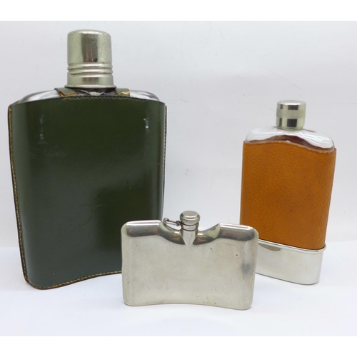 645 - Two spirit flasks and a 4711 Cologne flask/bottle