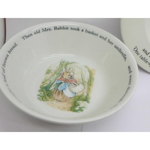 651 - Beswick and Royal Doulton Beatrix Potter figures and a child's Wedgwood Peter Rabbit set