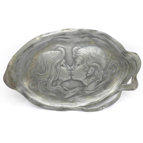 656 - A WMF Art Nouveau pewter dish, 28cm