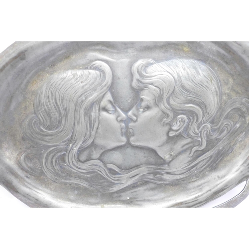 656 - A WMF Art Nouveau pewter dish, 28cm