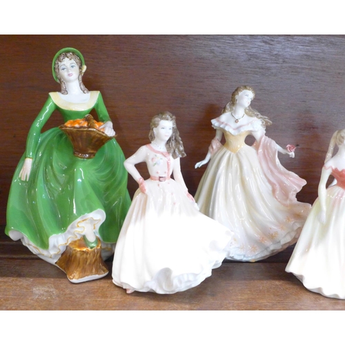 670 - Six Coalport figures and a Royal Worcester figure