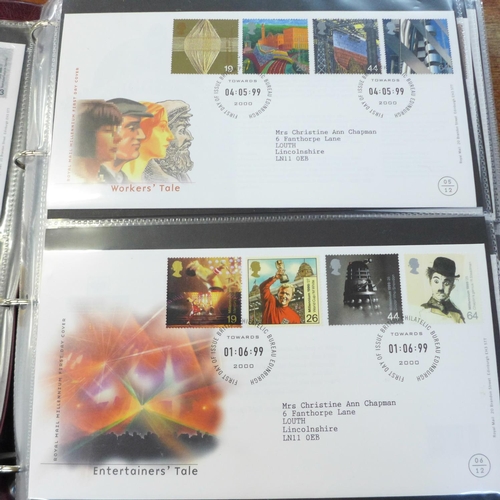 708 - Stamps; GB first day covers 1999 to 2005 in Royal Mail album, 84 no., clean typed covers with bureau... 