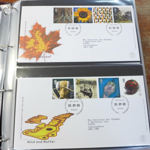 708 - Stamps; GB first day covers 1999 to 2005 in Royal Mail album, 84 no., clean typed covers with bureau... 