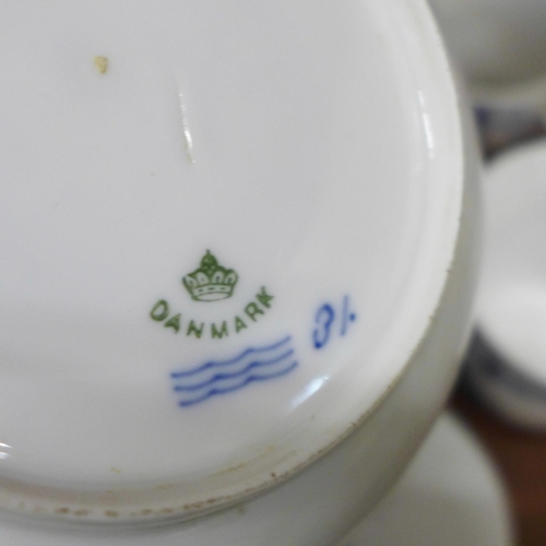 718 - Three pieces of Royal Copenhagen, a Bavarian pot and a 19th Century gilded teapot, hairline crack on... 