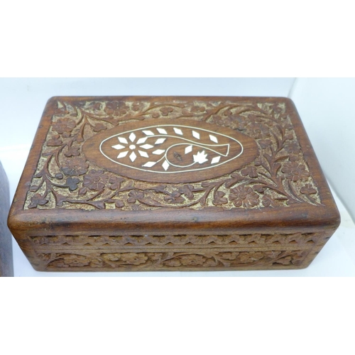 726 - Two carved wooden boxes