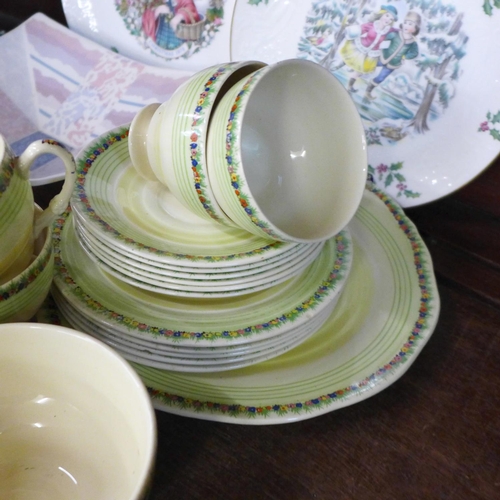 733 - An early 20th Century Empire Art Deco part tea set, three Christmas plates, 1971, 1977 and 1978, plu... 