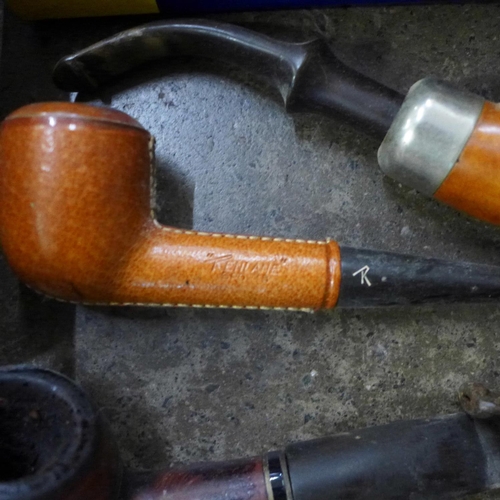 741 - Thirteen pipes including Parker of London and a box of ten lighters including Zippo