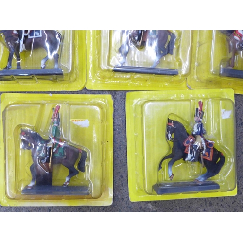 776 - Eleven Cassandra model series figures on horseback sealed in their original blister packs