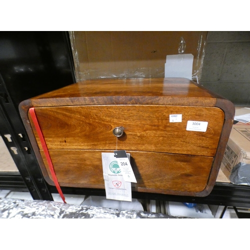 3004 - Solid wood two drawer bedside table * this lot is subject to VAT