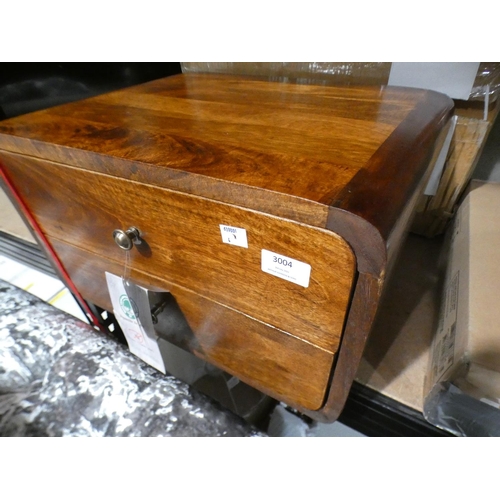 3004 - Solid wood two drawer bedside table * this lot is subject to VAT