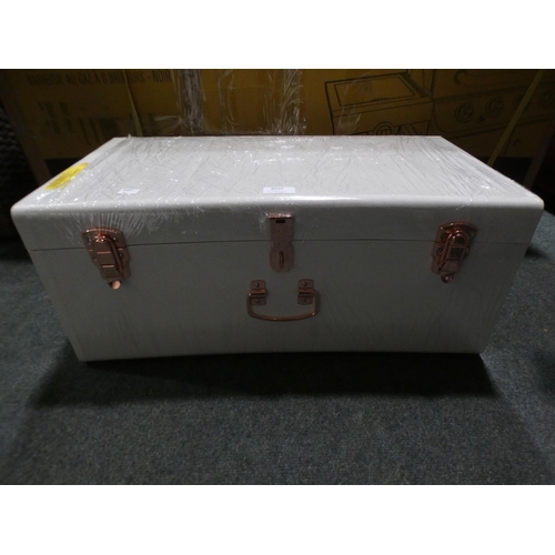 3010 - Cream Kristian metal trunk * this lot is subject to VAT