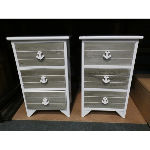 3025 - A pair of white painted three drawer bedside chests * this lot is subject to VAT