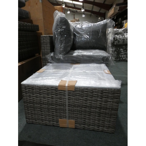 3028 - An all weather rattan corner chair & glass topped coffee table * this lot is subject to VAT