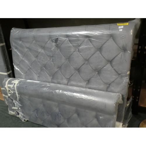 3040 - A slate grey fabric upholstered kingsize bed frame * this lot is subject to VAT