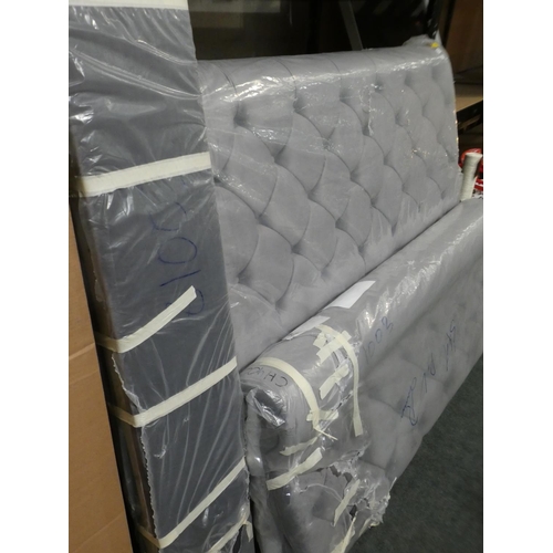 3040 - A slate grey fabric upholstered kingsize bed frame * this lot is subject to VAT