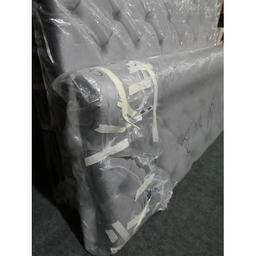 3040 - A slate grey fabric upholstered kingsize bed frame * this lot is subject to VAT