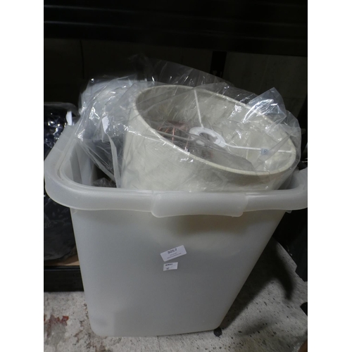 3057 - A plastic storage crate & misc. lamp shades * this lot is subject to VAT