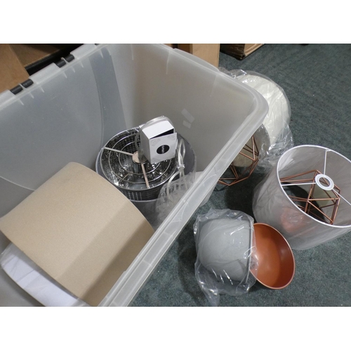 3057 - A plastic storage crate & misc. lamp shades * this lot is subject to VAT