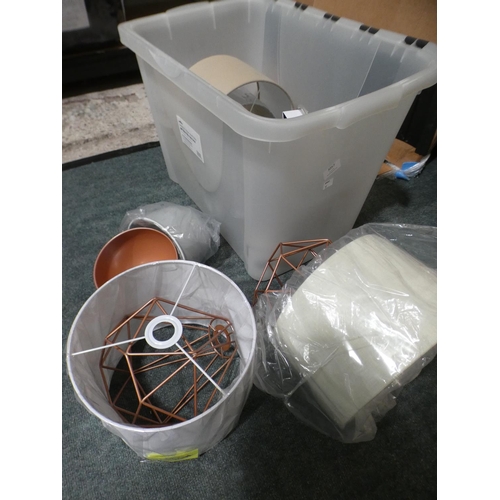 3057 - A plastic storage crate & misc. lamp shades * this lot is subject to VAT